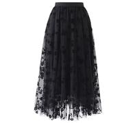 Chicwish Women's Caramel/Dusty Blue/White/Black 3D Posy Double-Layered Mesh Midi Skirt - black - S/M