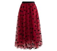 Chicwish Women's Caramel/Dusty Blue/White/Black 3D Posy Double-Layered Mesh Midi Skirt, Red-3d Heart, Medium