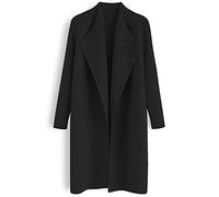 CHICWISH Women's Classy Light Tan/Black Open Front Knit Coat Cardigan, Black, M