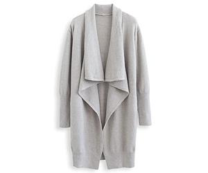 CHICWISH Women's Classy Light Tan/Black Open Front Knit Coat Cardigan, Grey-waterfall, L-XL