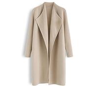 CHICWISH Women's Classy Light Tan/Black Open Front Knit Coat Cardigan, Light Tan, XXL