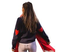 Chicwish Women's Comfy Casual Long Sleeve Heart Shape Patched Navy Knit Top Pullover Sweater