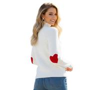 Chicwish Women's Comfy Casual Long Sleeve Heart Shape Patched White Knit Top Pullover Sweater