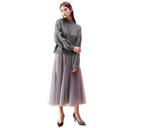Chicwish Women's Cream/Grey/Pink/Black Layered Mesh Ballet Prom Party Tulle Tutu A-Line Maxi Skirt - Grey -