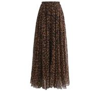 Chicwish Women's Leopard Watercolor Brown Maxi Floral Chiffon Slip Skirt