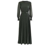 CHICWISH Women's Lilac/Yellow/Dark Green/Tan Full Pleated Belted Maxi Dress, Dark Green, Medium