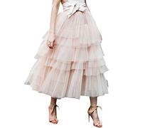 Chicwish Women's Nude Pink Tiered Layered Mesh Ballet Prom Party Tulle Tutu A-line Midi Skirt, Medium/Large