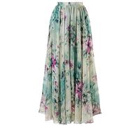 Chicwish Women's Watercolor Yellow/Violet/Green/Pink/Blue/Orange/Navy Flower Maxi Floral Chiffon Slip Skirt - Green - Medium/Large