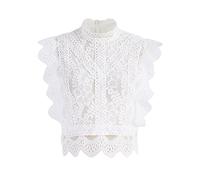 CHICWISH Women's White/Black Falling Leaf Full Lace Crochet Round Neck Sleeveless Crop Top, Your Sassy Start-white, M