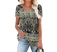 CHICZONE Ladies Tunic Tops Buttons Up Blouse Floral Printed Plain Pleated Womens V Neck Henley