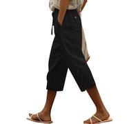 CHICZONE Womens Capri Trendy Pants Lightweight Drawstring Elastic Waist Summer Trousers A Black