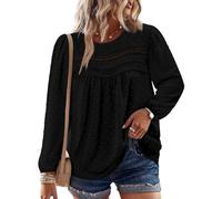 CHICZONE Women's Chiffon Blouses Long Sleeve Tunic Tops Loose Fit Fall T-Shirt Cute Lace Hem Boho Fall Tops A Black