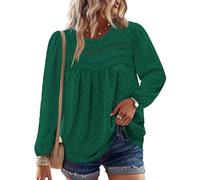 CHICZONE Women's Chiffon Blouses Long Sleeve Tunic Tops Loose Fit Fall T-Shirt Cute Lace Hem Boho Fall Tops A Green