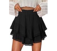 CHICZONE Women's Floral Boho Ruffle Tiered Skort, Mid Thigh Length, Black, Size 12-14, Tennis, Badminton, Swimming, Jogging, Cycling