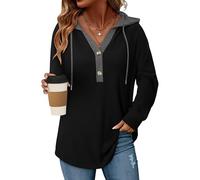CHICZONE Women's Hoodies Drawstring Pullover Sweatshirt Button V Neck Long Sleeve Jumpers Casual Ladies Waffle Knit Hoodie