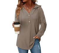 CHICZONE Women's Waffle Knit Hoodies Pullover Sweatshirt Button V Neck Long Sleeve Casual Drawstring Ladies Hoodies