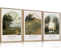 CHIDTB 3Pcs Christian Bible Verse Canvas Wall Art Set,Vintage Scripture Framed Painting,Religious Landscape Decor,The Way The Truth The Life Artwork,Poster for Living Room Bedroom Prayer Room(40x60cm)
