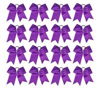 chiduerm 16Pcs Cheerleading Bows 8 Inch Large Cheer Hair Bows Grosgrain Ribbon Elastic Bands Handmade Ponytail Holder for Cheerleading Girls School College Sports (purple)