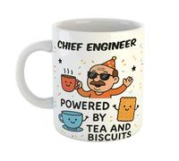 Chief Engineer Powered by Tea and Biscuits Funny Gift Mug for Retirement Parties, Birthdays, Fathers, Uncles, Appreciation Gifts