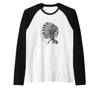 Chief Skull Headdress Native American Indian Cool Vintage Raglan Baseball Tee