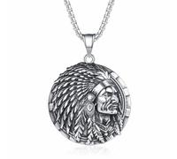 Chief Warrior Pendant for Men Indian Chief Circle Necklace Vintage Tribal Head Jewellery for Men