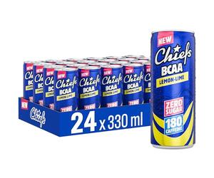 CHIEFS Sugar Free Energy Drink - 24 cans - 2000mg BCAA, 180mg caffeine - With Extra Vitamins - Ideal for a Pre Workout Boost - Delicious Sparkling Lemon Lime Taste - 330ml per Can