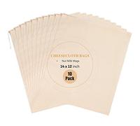 Chielor 10 Pack Nut Milk Bag, 12‘’ x 14‘’ Fine Mesh Grade Reusable Cheesecloth Bags Strainers, Unbleached Organic Cotton Filter Bags for Almond Milk, Juices, ColdBrew, Cheese, Tea, Yogurt, Coffee