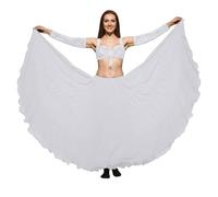 Chiffon 25 Yard 4-Tier Skirt | Women's Ultra-Volume Belly Dance Maxi Skirt | Solid Colour Tribal Costume Bottom | 30 Colours, One Size White