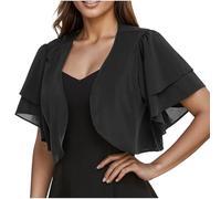 Chiffon Bolero Shrug for Women Summer Cardigans Ladies Short Sleeve Open Front Sheer Shawl Tops Casual Thin Cropped Cardigan Jackets Evening Wedding S-2XL Black