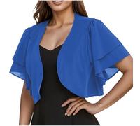 Chiffon Bolero Shrug for Women Summer Cardigans Ladies Short Sleeve Open Front Sheer Shawl Tops Casual Thin Cropped Cardigan Jackets Evening Wedding S-2XL Blue