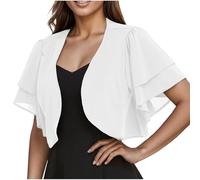 Chiffon Bolero Shrug for Women Summer Cardigans Ladies Short Sleeve Open Front Sheer Shawl Tops Casual Thin Cropped Cardigan Jackets Evening Wedding S-2XL White
