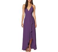 Chiffon Bridesmaid Dresses for Wedding with V Neck Spaghetti Straps Formal Party Gowns Purple UK18