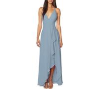 Chiffon Bridesmaid Dresses for Wedding with V Neck Spaghetti Straps Formal Party Gowns Slate UK20