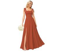 Chiffon Bridesmaid Dresses with Bow Square Neck Long Maxi Modest Formal Wedding Guest Dresses for Women, Burnt Orange, 10