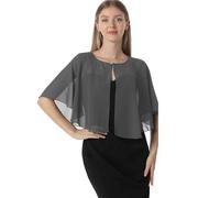 Chiffon Capelet Women's Soft capes Shawls and Wraps for Evening Dress Wedding Cape Cover Up, Dark Gray, One Size