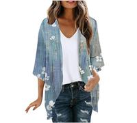 Chiffon Cardigans for Women Summer Kimono Cardigans Floral Printed 3/4 Sleeve Casual Tops 2024 Hawaiian Open Front Blouse Tops Lightweight Breathable Cardigan Elegant Boho Cardigans S-XXL Clearance