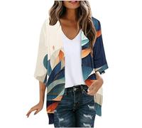 Chiffon Cardigans for Women Summer Kimono Cardigans Floral Printed 3/4 Sleeve Casual Tops 2024 Hawaiian Open Front Blouse Tops Lightweight Breathable Cardigan Elegant Boho Cardigans S-XXL Clearance