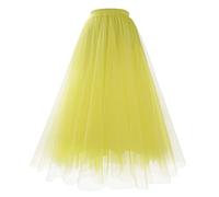 Chiffon Dance Sheer Maxi Skirts for Women UK Pleated High Waist Skirt Ladies Girls Tulle Elegant A Line Skirt Boho Swing Midi Solid Color Flared Breathable Fluffy Yellow