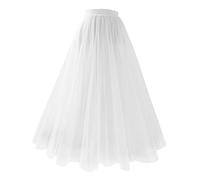 Chiffon Dance Sheer Maxi Skirts for Women UK Pleated High Waist Skirt Ladies Girls Tulle Elegant A Line Skirt Boho Swing Midi Solid Color Flared Breathable Fluffy White