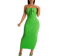 Chiffon Dress New European and American Sexy Slim Sleeveless Bubble Fabric Stretchy Elastic Dress, Green, XL