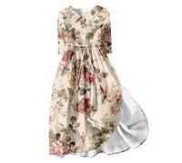 Chiffon Dress Women's Long Sleeve Women's 3D Trendy V Seven Sleeve Dress Vintage Floral Midi Shirt Dress Casual Dresses Blouse Dresses Women's Comfortable Breathable Lightweight Women's Summer Dress,