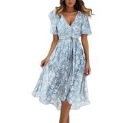Chiffon Dress Women's Summer Dress Women's Lightweight Boho Long Dress Elegant V-Neck Maxi Dress Short Sleeve Floral Dress Ruffle Fashion Ball Dress Casual Tunic Dress Comfortable Casual Dresses Party