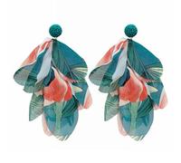 Chiffon Flower Earrings for Women Big Petal Dangle Floral Tassel Earrings Boho Jewelry for Vacation Wedding, Brass, No Gemstone