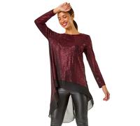 Chiffon Hem Sequin Stretch Tunic Top Roman Red 10