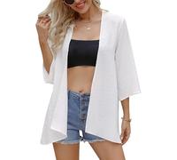 Chiffon Kimono Cardigans Beach Cover Up, 3/4 Sleeve Bikini Shawl Cardigan Open Front Capes Sheer Shrug Top Swim Beach Cover Up Beachwear Blouse Wrap