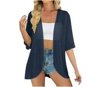 Chiffon Kimono Cardigans - Thin Sheer Open Front Cardigan,Ladies Beach Cover ups,Women Solid Color Loose Fit Summer Chiffon Cardigans,Elegant Outerwear Navy
