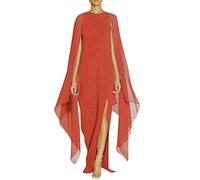 Chiffon Long Evening Dress for Women Flowy Split Cape Sleeve Party Dress Solid Color Irregular Hem Dress Floor Length Sexy Elegant Cape Mantle Gowns Slim Waist Halloween Carnival Costume Red