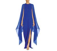 Chiffon Long Evening Dress for Women Flowy Split Cape Sleeve Party Dress Solid Color Irregular Hem Dress Floor Length Sexy Elegant Cape Mantle Gowns Slim Waist Halloween Carnival Costume Blue