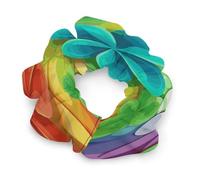 Chiffon Rainbow Circle Shamrock Scrunchies for Women Elastic Ponytail Holders Pain-Free Hair Accessories Fashion Hair Bands Soft Stylish Scrunchy Hair Ties Ropes for All Hair Types