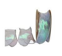 Chiffon Ribbon 10 Yards Rainbow Wired Chiffon Ribbon,1-1/2" Grosgrain Bendable Iridescent Organza for Flowers Bouquet Packaging for Wrapping Floral Bouquet(05 Shell Silver)